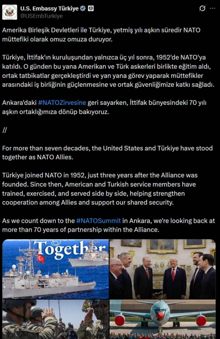 ABD Büyükelçiliği'nden NATO Zirvesi Mesajı: Trump Ankara'da