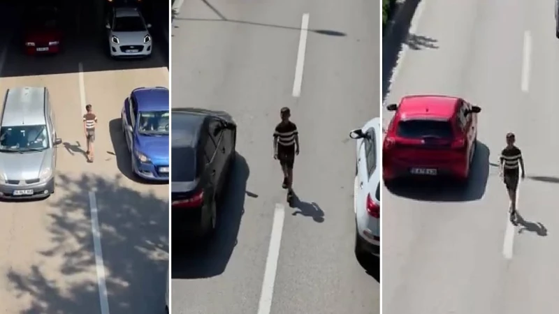 Akan trafikte çocuk dehşeti: Araçların arasına dalarak yürekleri ağza getirdi