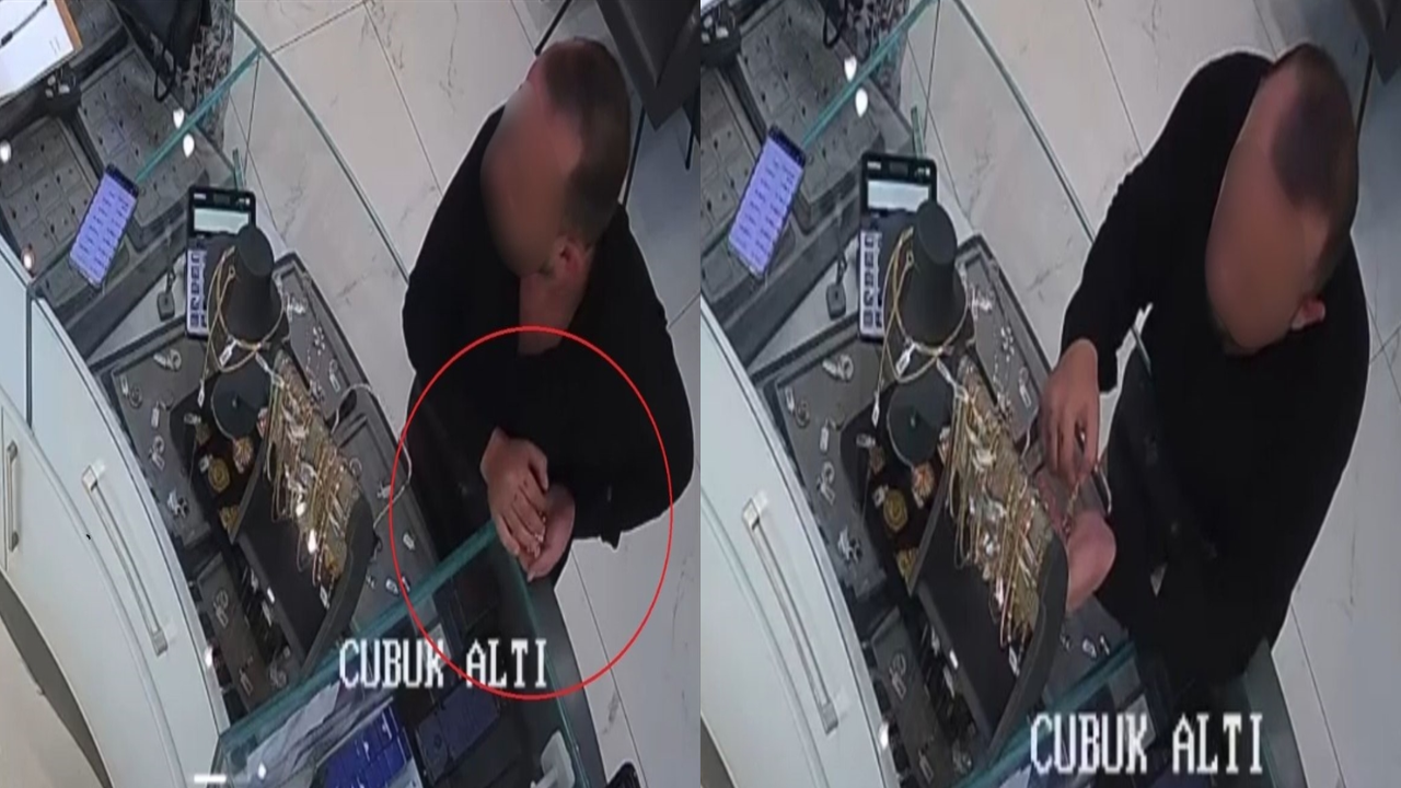 Amasya'da kuyumcudan altın kolye çalan hırsız kamerada