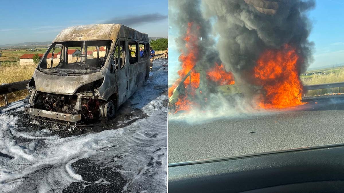Ankara'da işçi servisi alevlere teslim oldu: 12 kişi tahliye edildi