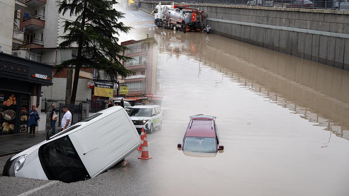 Ankara'da sel felaketi: Yollar çöktü, araçlar suya gömüldü