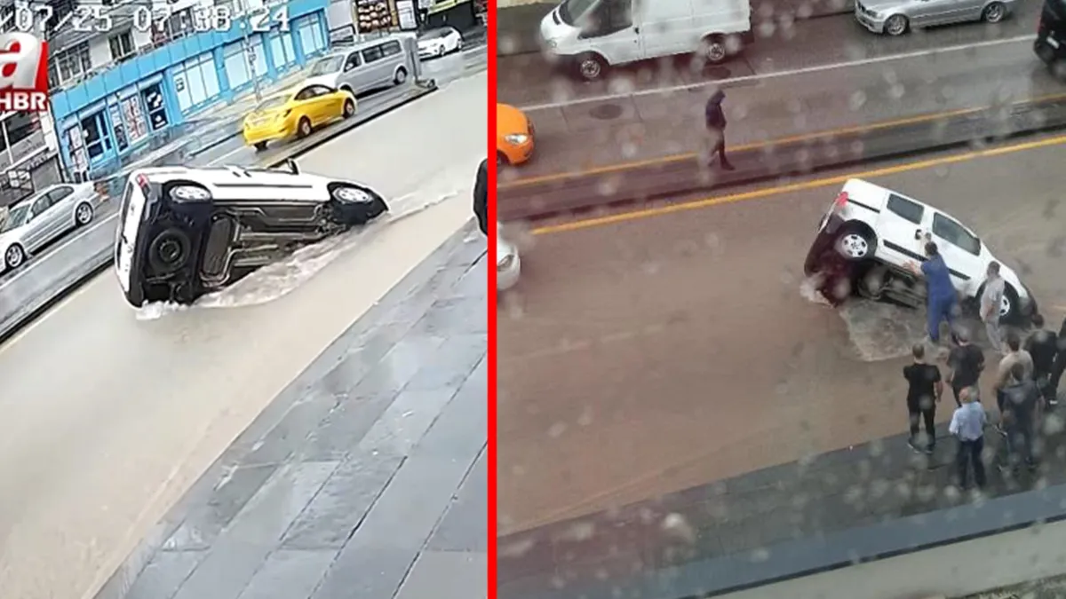 Ankara'da şiddetli sağanak: Mamak'ta yol çöktü, araç çukura düştü