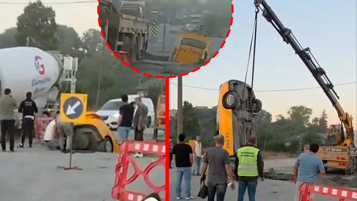 Arnavutköy'de Taksi İSKİ Çukuruna Düştü: Sürücü 1,5 Saat Kurtarılmaya Çalışıldı