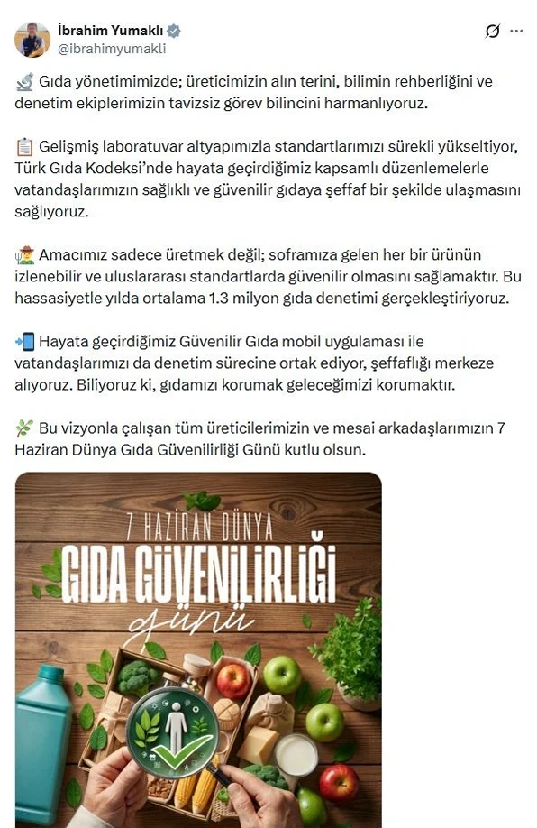 Yumaklı: Yılda 1,3 milyon gıda denetimi yapıyoruz