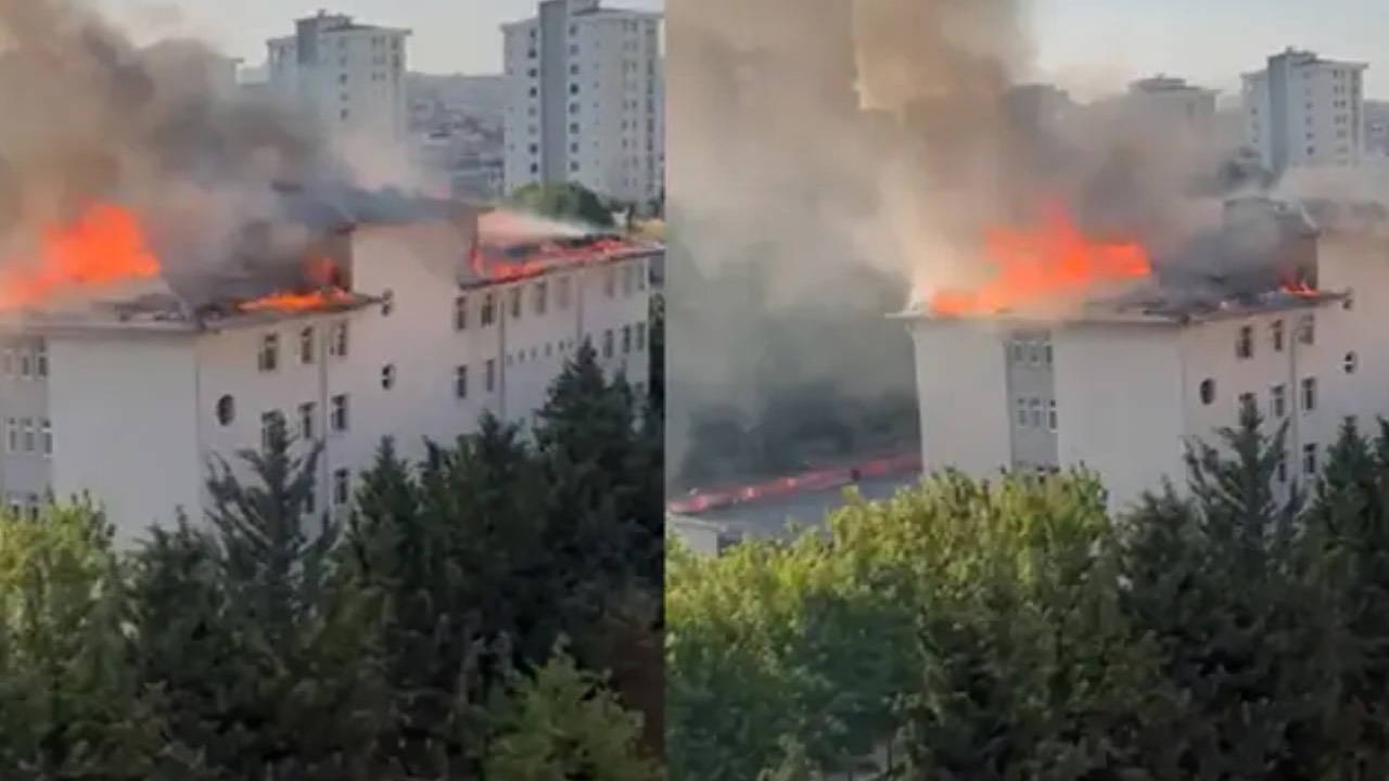 Beylikdüzü'nde okul çatısında yangın! Ekipler seferber oldu