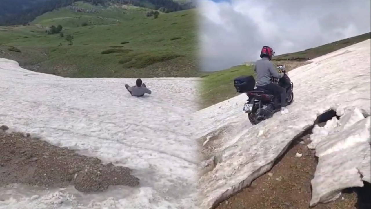 Bolu'da haziran ayında kar sürprizi: Gençler poşetlerle kaydı