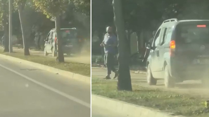 Bursa'da kaldırımda ilerleyen sürücü yayalardan yol istedi