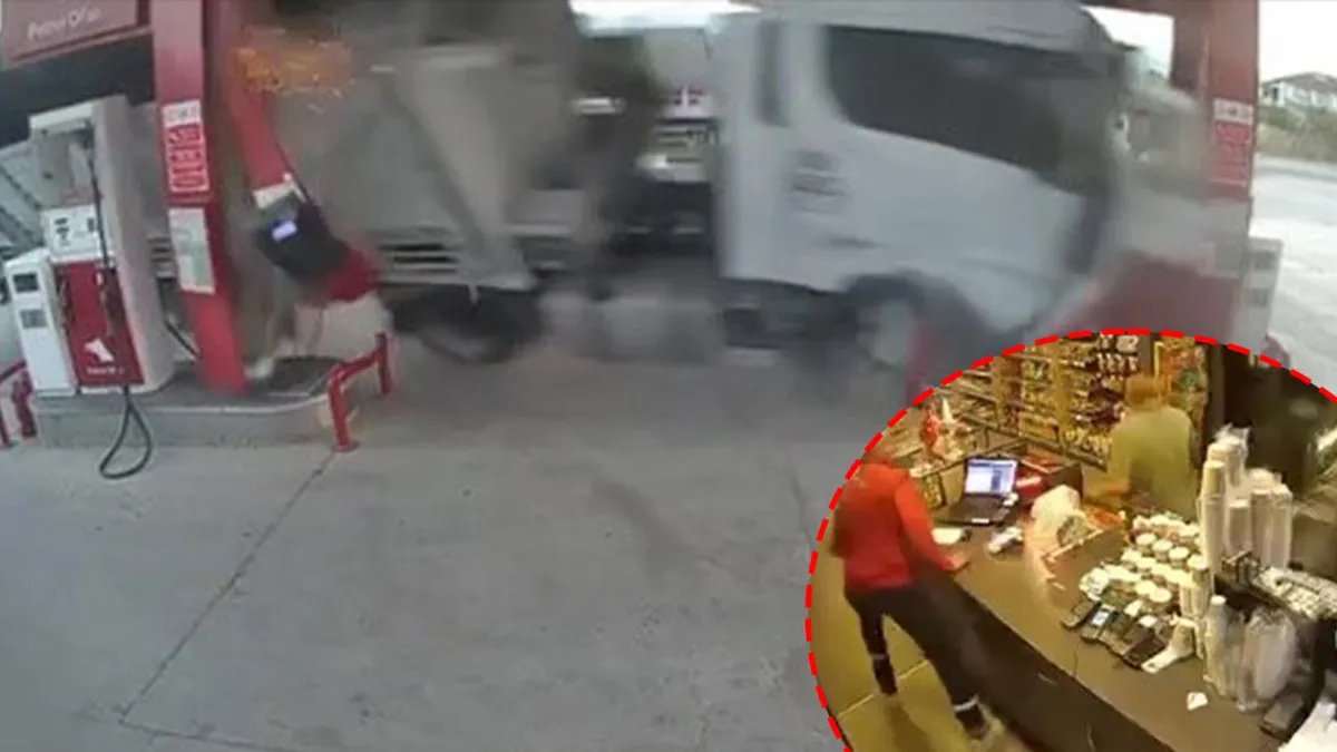 Bursa'da TIR'ın akaryakıt istasyonuna daldığı feci kaza kamerada