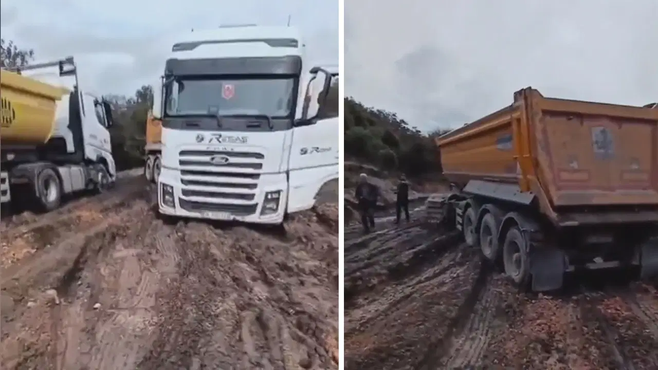 Çatalca'yı Sağanak Vurdu: Alternatif Yol Çamura Döndü, Kamyonlar Mahsur Kaldı
