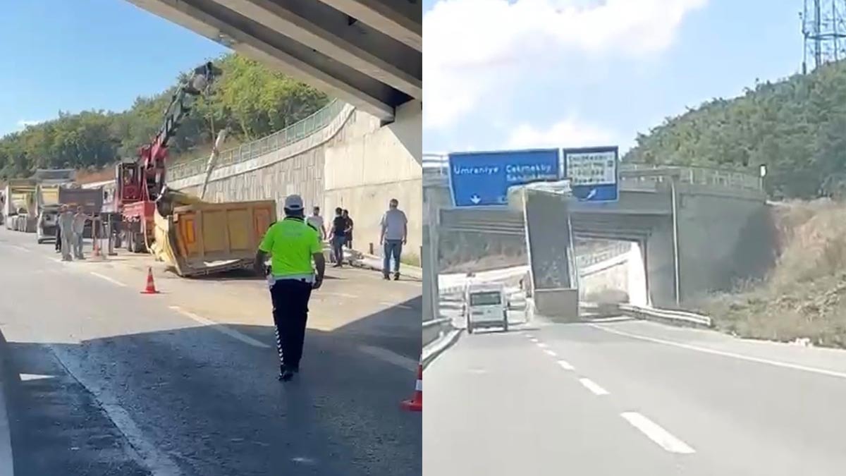 Çekmeköy'de Hafriyat Kamyonu Üst Geçide Çarptı: Dorsenin Açık Kalması Kaza Getirdi