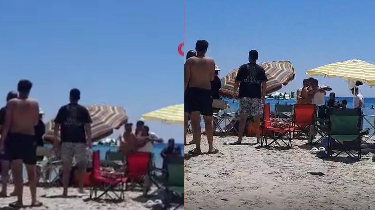 Çeşme Altınkum Plajı'nda şemsiye kavgası kamerada