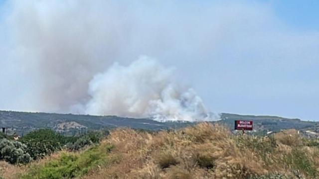 Çeşme'de çöplük yangını makilik alana sıçradı, ekipler havadan müdahale etti