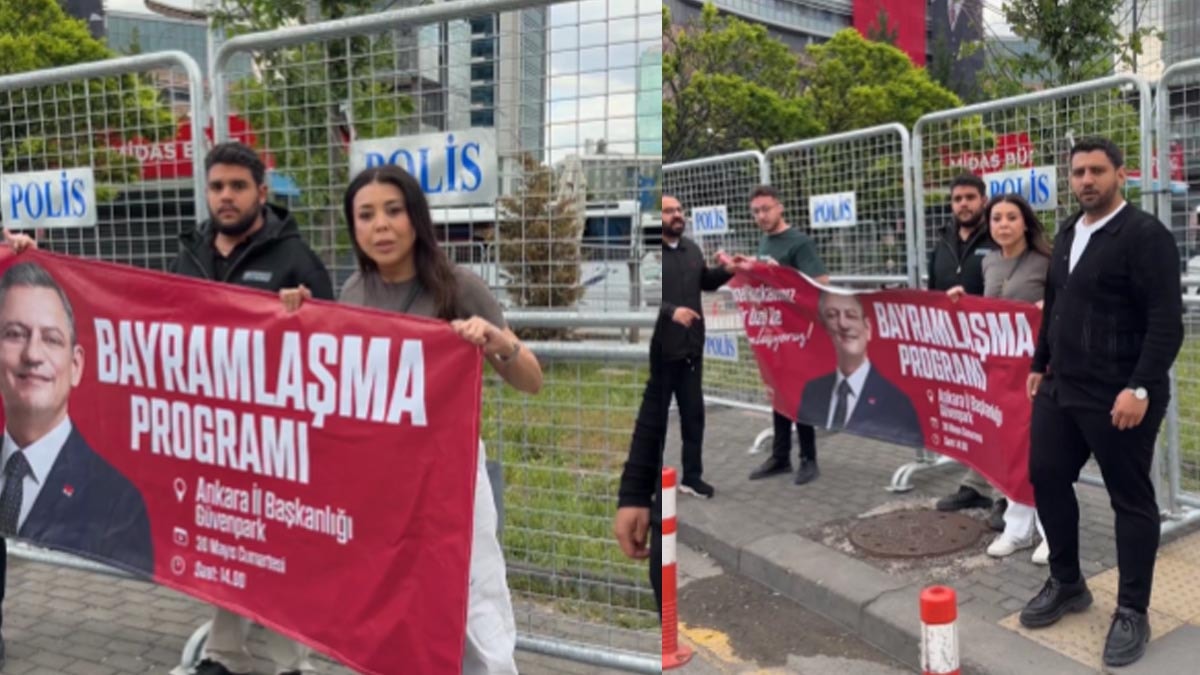 CHP Gençlik Kolları Genel Merkez Girişine Bayramlaşma Çağrısı Pankartı Astı