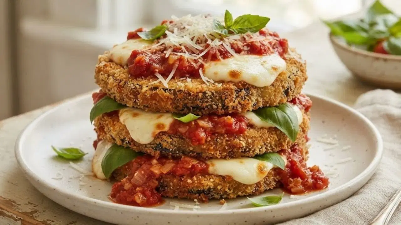 Çıtır Pane Patlıcan ile Domates Soslu Mozzarella Tarifi