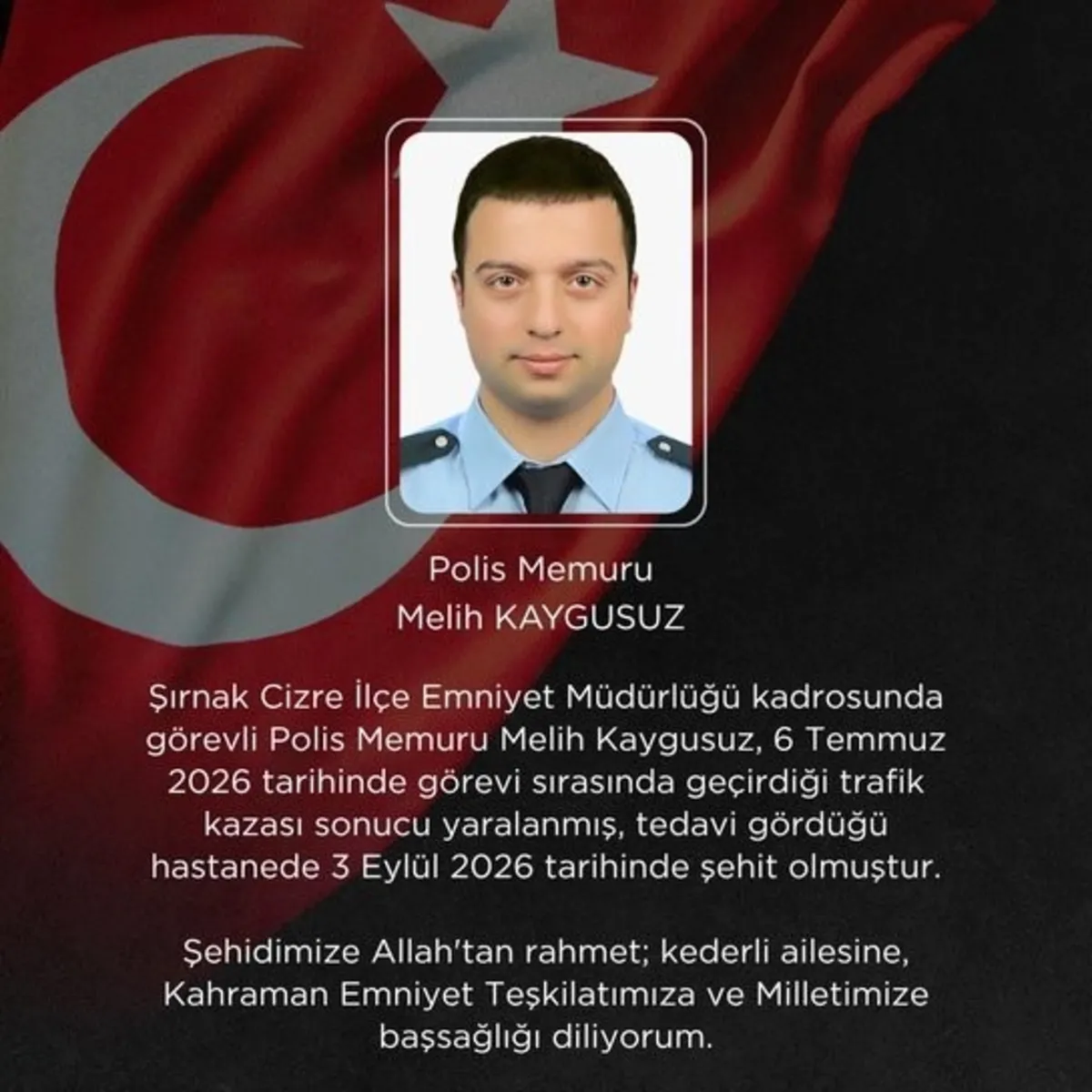 Cizre'de trafik kazasında yaralanan polis Melih Kaygusuz şehit oldu