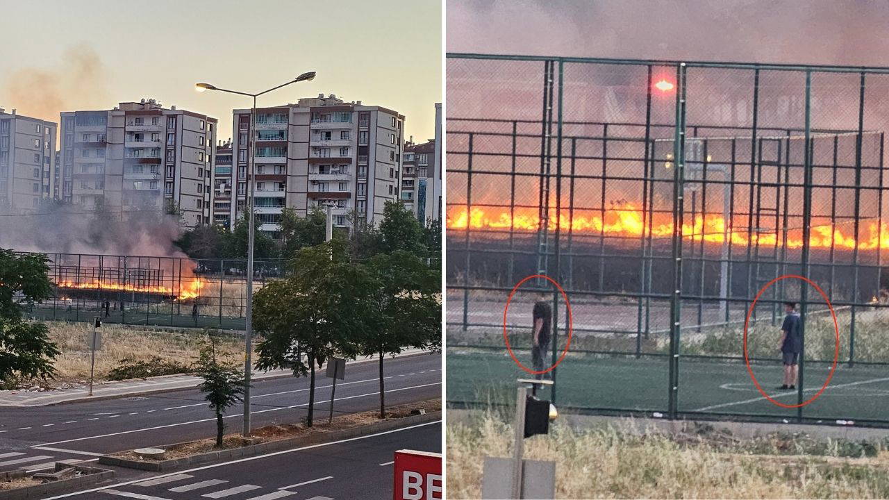 Diyarbakır'da çocuklar yangına rağmen futbol oynamaya devam etti