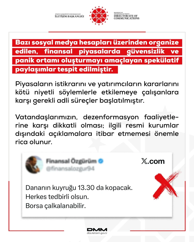 DMM'den finansal piyasalara yönelik dezenformasyon uyarısı