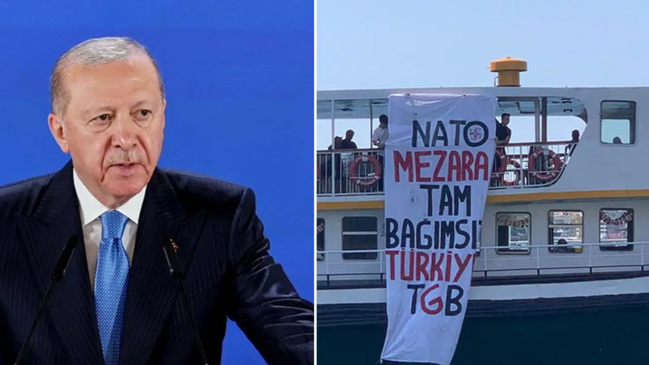 Dolmabahçe'de Erdoğan konuşurken Boğaz'da NATO protestosu: 4 gözaltı