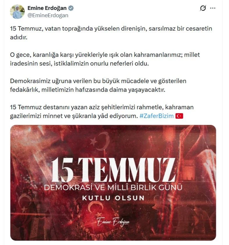 Emine Erdoğan: 15 Temmuz direnişi cesaretin adıdır