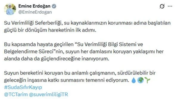 Emine Erdoğan: Su Verimliliği Seferberliği kritik önem taşıyor