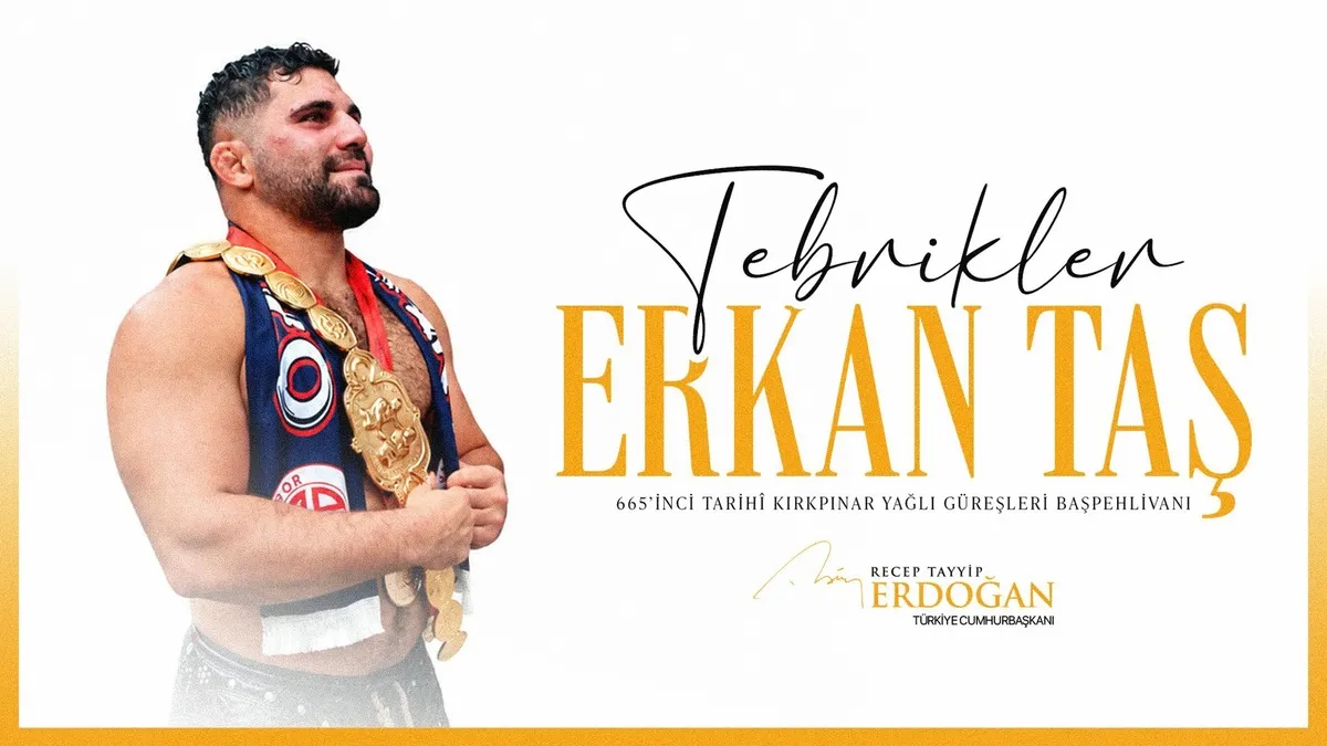 Erdoğan'dan Kırkpınar Başpehlivanı Erkan Taş'a Tebrik