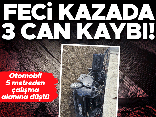 Erzurum'da Otomobil 5 Metreden Yol Çalışmasına Uçtu: 3 Kişi Hayatını Kaybetti