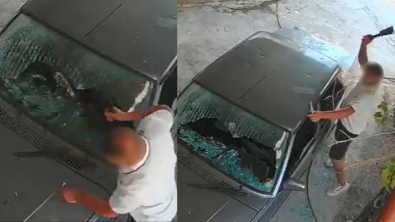 Eski Sevgilinin Aracına Satır ve Bıçakla Saldırı: O Anlar Kamerada