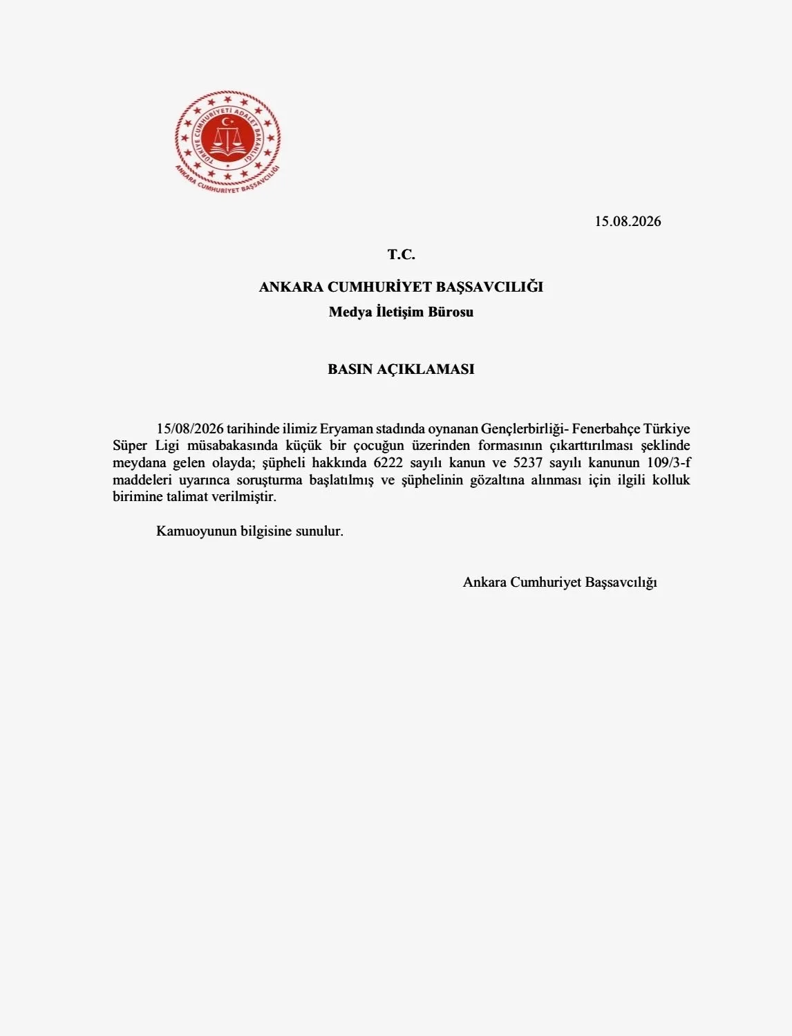 Fenerbahçeli Çocuğun Forması Zorla Çıkarıldı! Gözaltı Kararı