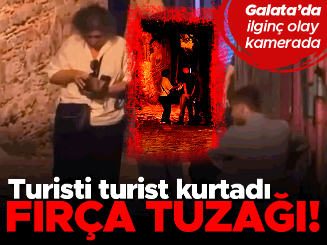 Galata’da fırça düşürme tuzağı: Rus turistler boyacıyı engelledi