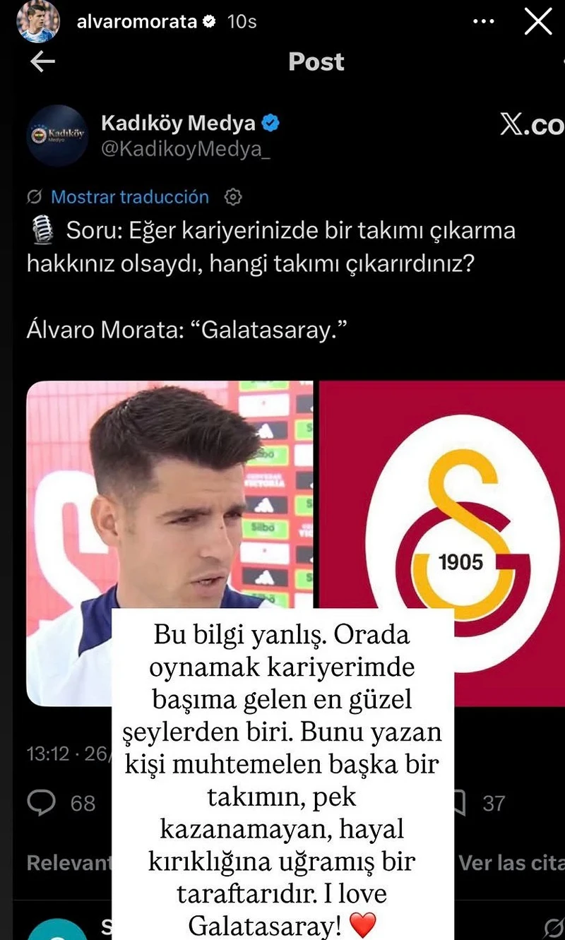 Galatasaray'ın Eski Yıldızı Alvaro Morata'dan Siyasi Çıkış