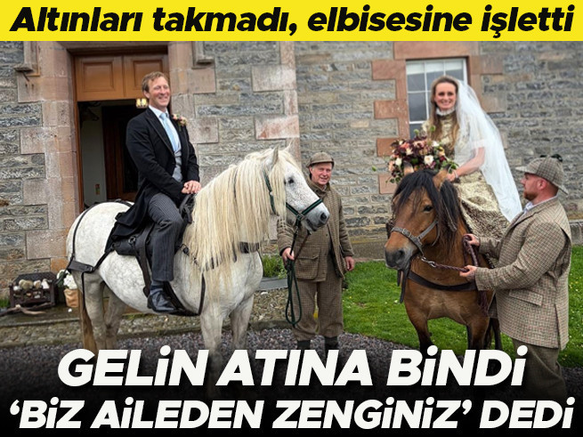 Gelinin ilginç tercihi: Altınları boynuna takmadı, elbisesine işletti