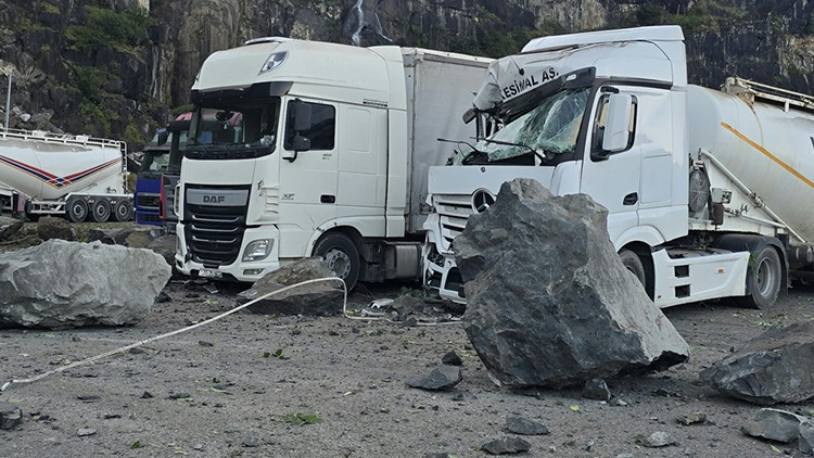 Hopa'da TIR parkına kaya düştü: 1 sürücü hayatını kaybetti
