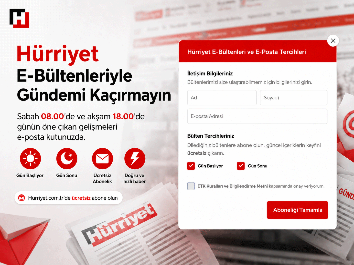 Hürriyet sabah ve akşam bültenleriyle gündem cebinizde