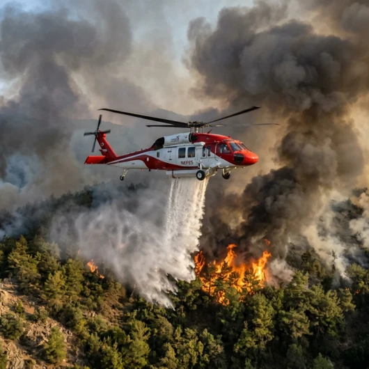 İlk yerli yangın söndürme helikopteri Nefes, Muğla'da alevlere havadan müdahale etti