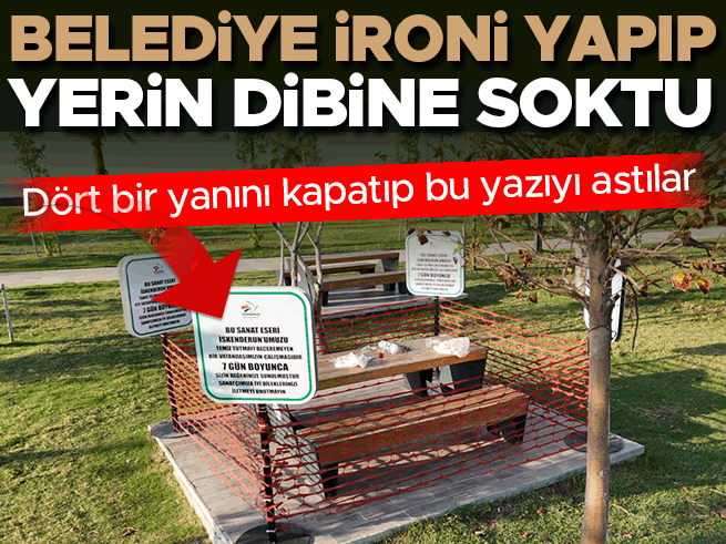 İskenderun'da Kirli Parka İronik Tepki: Belediye Sanat Eseri Diye Astı