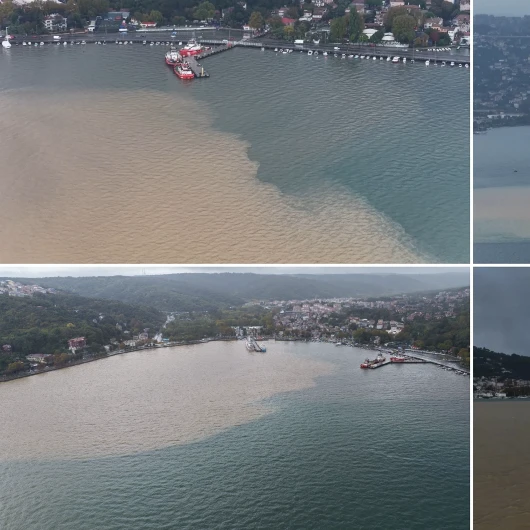İstanbul Boğazı'nda rengarenk manzara: Sağanak sonrası kıyılar kahverengiye büründü