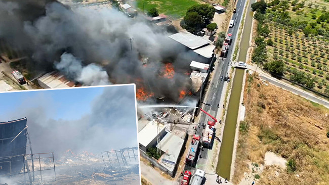 İzmir'de geri dönüşüm fabrikasında yangın: Alevler kuru otlara sıçradı
