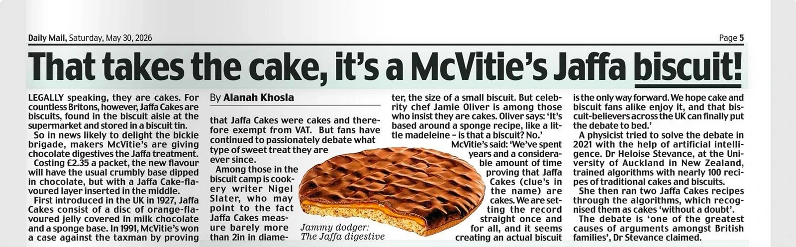 Jaffa Cakes tartışması Digestives ile yeniden alevlendi