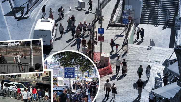 Karaköy'de yaya karmaşası: Altgeçit varken 100 metrelik tehlikeyi göze alıyorlar