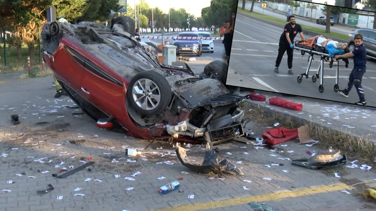 Kartal'da takla atan otomobilin sürücüsü yaralandı