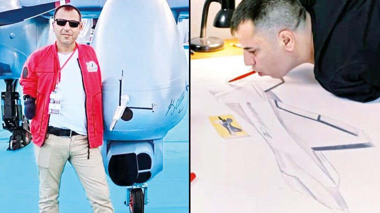 Kollarını kaybetti, ağzıyla KAAN'a imza attı