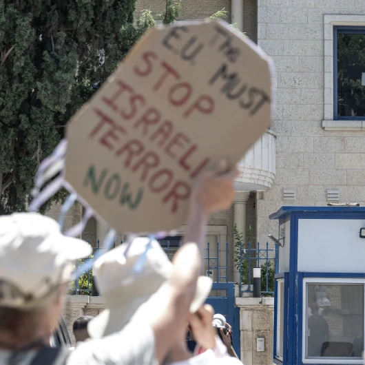 Kudüs'te AB Binası Önünde İsrail'in Filistinlilere Yönelik İhlalleri Protesto Edildi