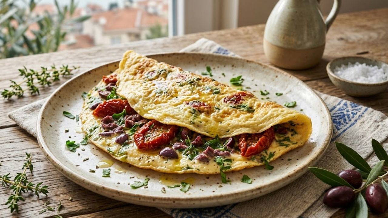 Kuru Domatesli Zeytinli Omlet: Akdeniz Kahvaltısı
