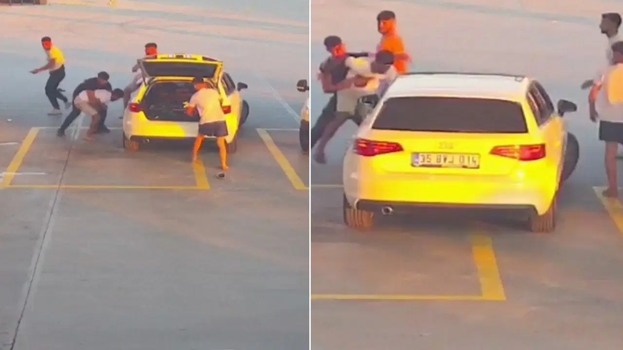 Kuşadası'nda yol verme kavgası kamerada: iki sürücü birbirine girdi
