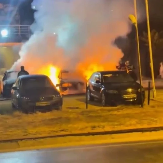Kuşadası'nda oto galeri kundaklandı: 2 araç kül oldu