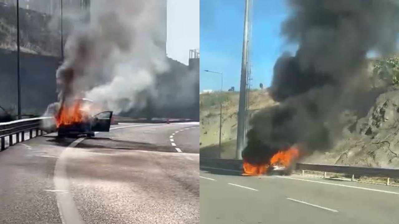 Kuzey Marmara Otoyolu'nda araç yangını: Otomobil kullanılamaz hale geldi
