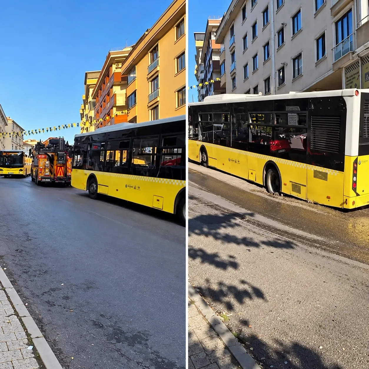 Maltepe'de asfalt çöktü: İETT otobüsü çukura düştü