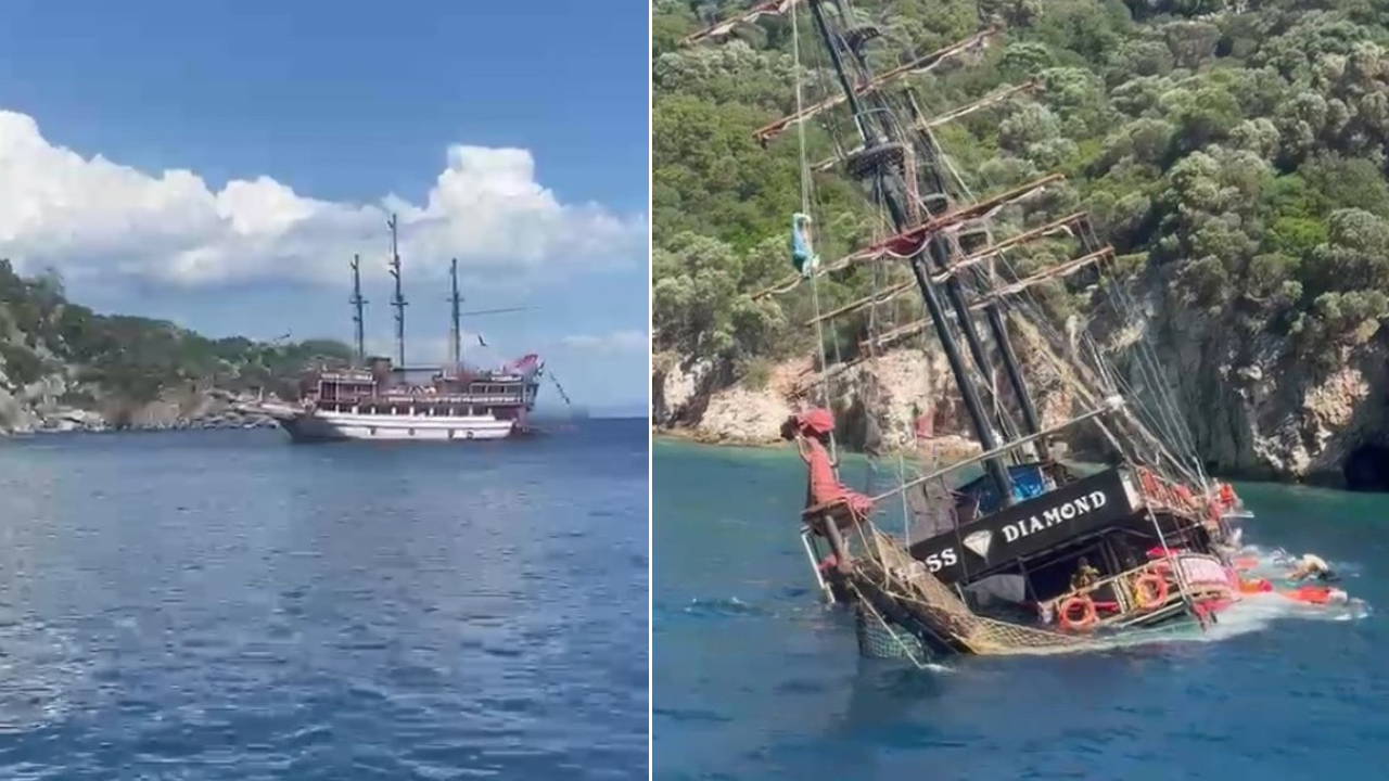 Marmaris'te 148 yolculu tur teknesi battı: Tahliye anı kamerada