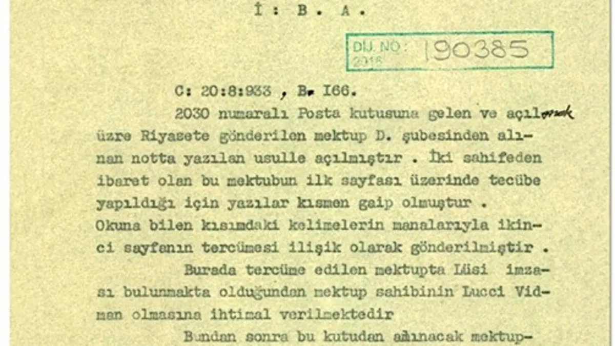 MİT arşivinden görünmez yazı deşifre yöntemi: 1933 tarihli belge