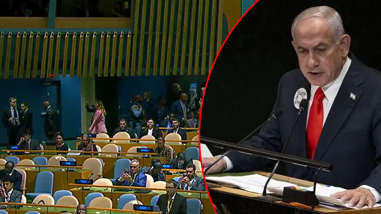 Netanyahu BM'de boş salona konuştu: Gazze protestosu damga vurdu